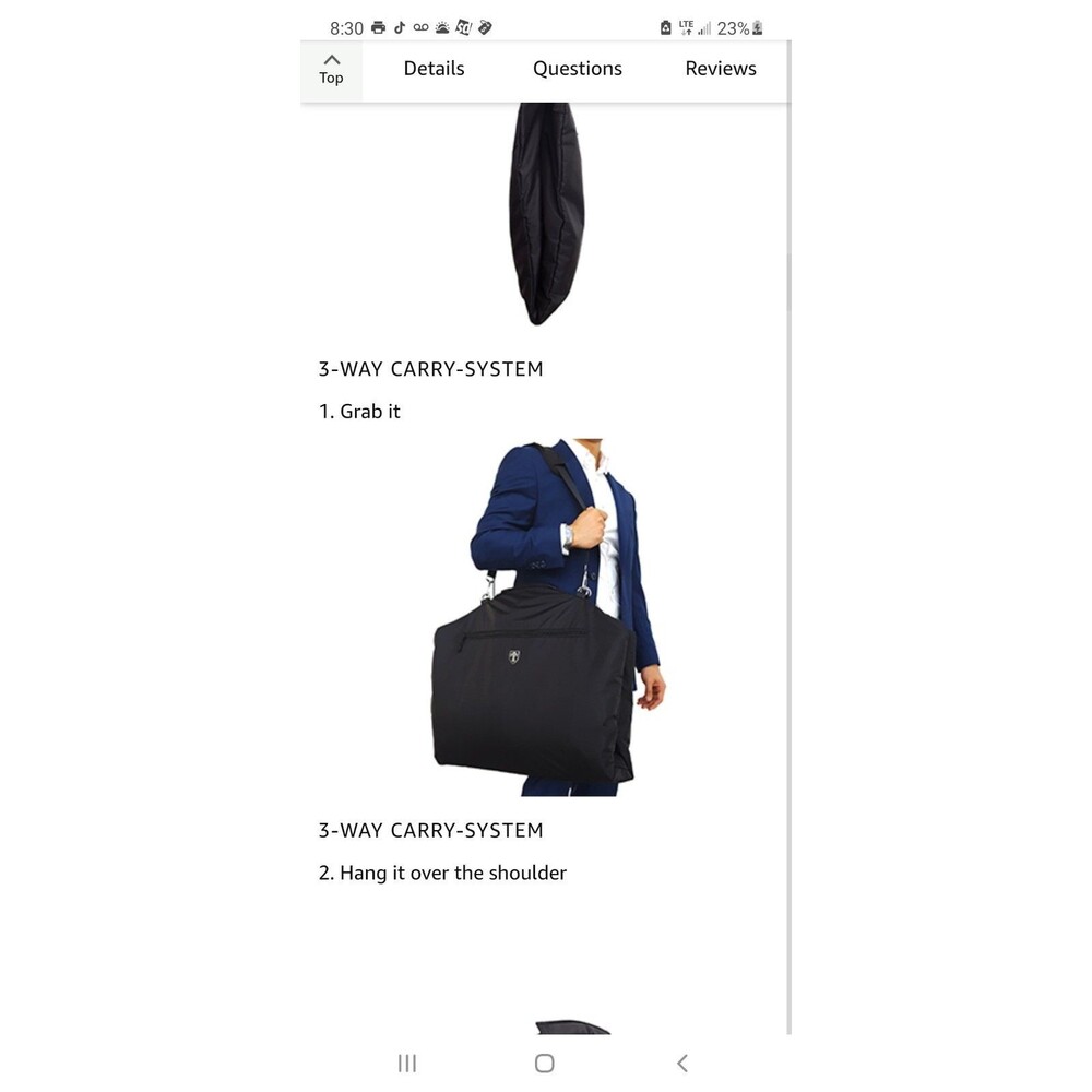 Travando Black Garment Bag Suit Carrier Travel Foldable Shoulder Strap Nylon